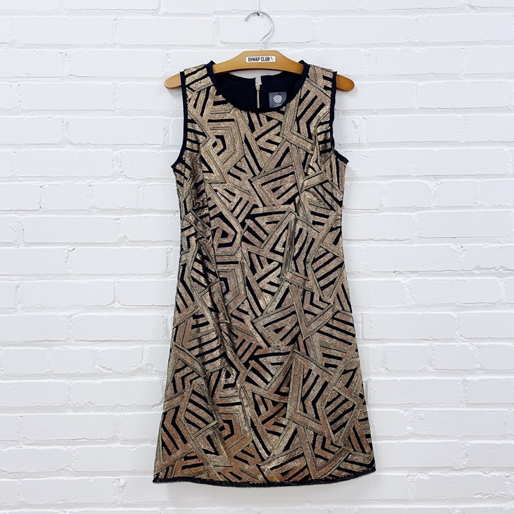 VINCE CAMUTO sequin gold beaded shift dress black - Picture 1 of 3